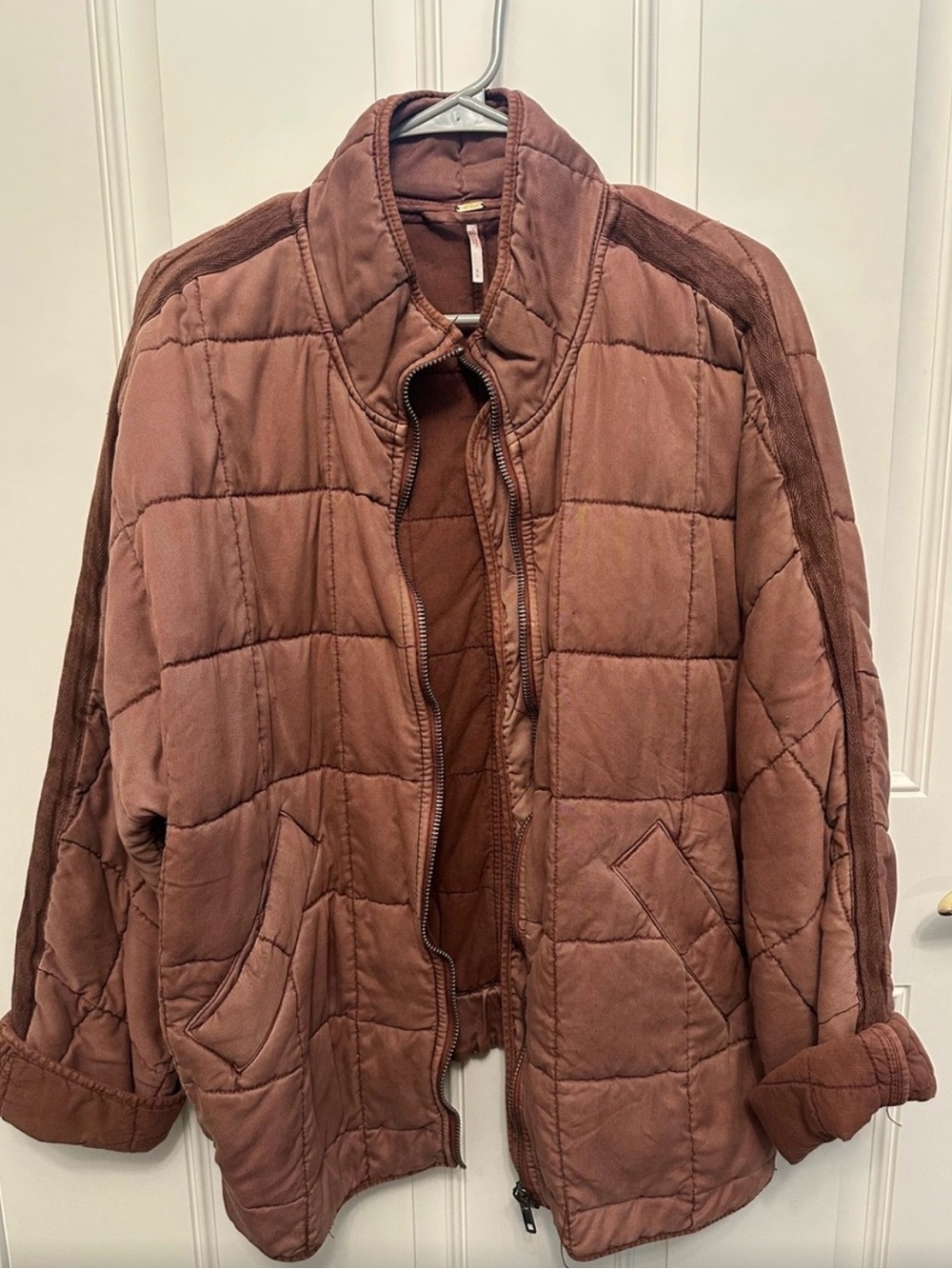 Free People Quilted Puffer Jacket in Rust Brown